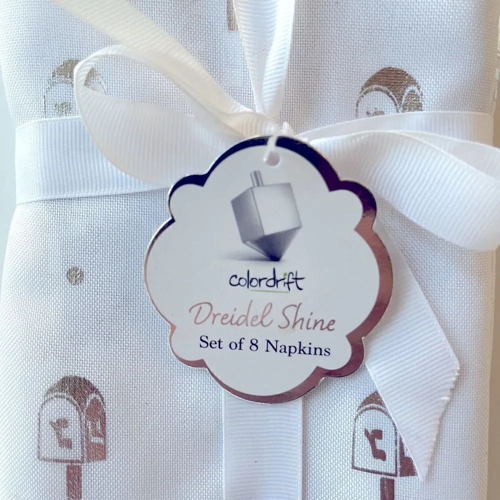 Colorfit Dreidel Shine HANUKKAH NAPKINS Holiday White & Silver NWT